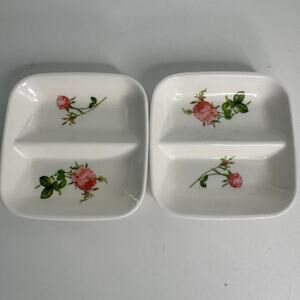 Set of 2 Vintage Melamine White Floral Trinket Ring Dishes